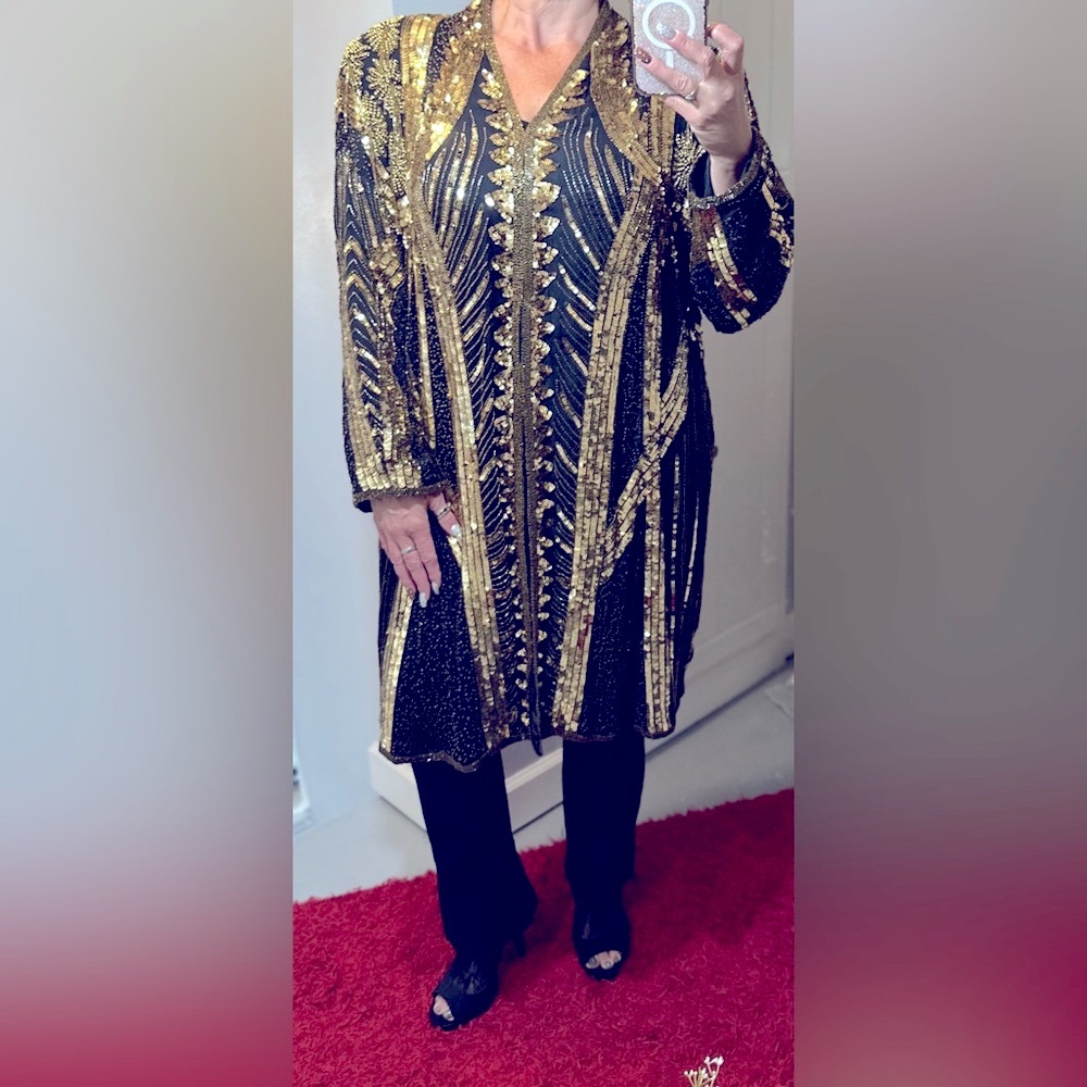 TAN-CHHO, 100% Silk, Gold Beads, Gold Sequins, Free Size